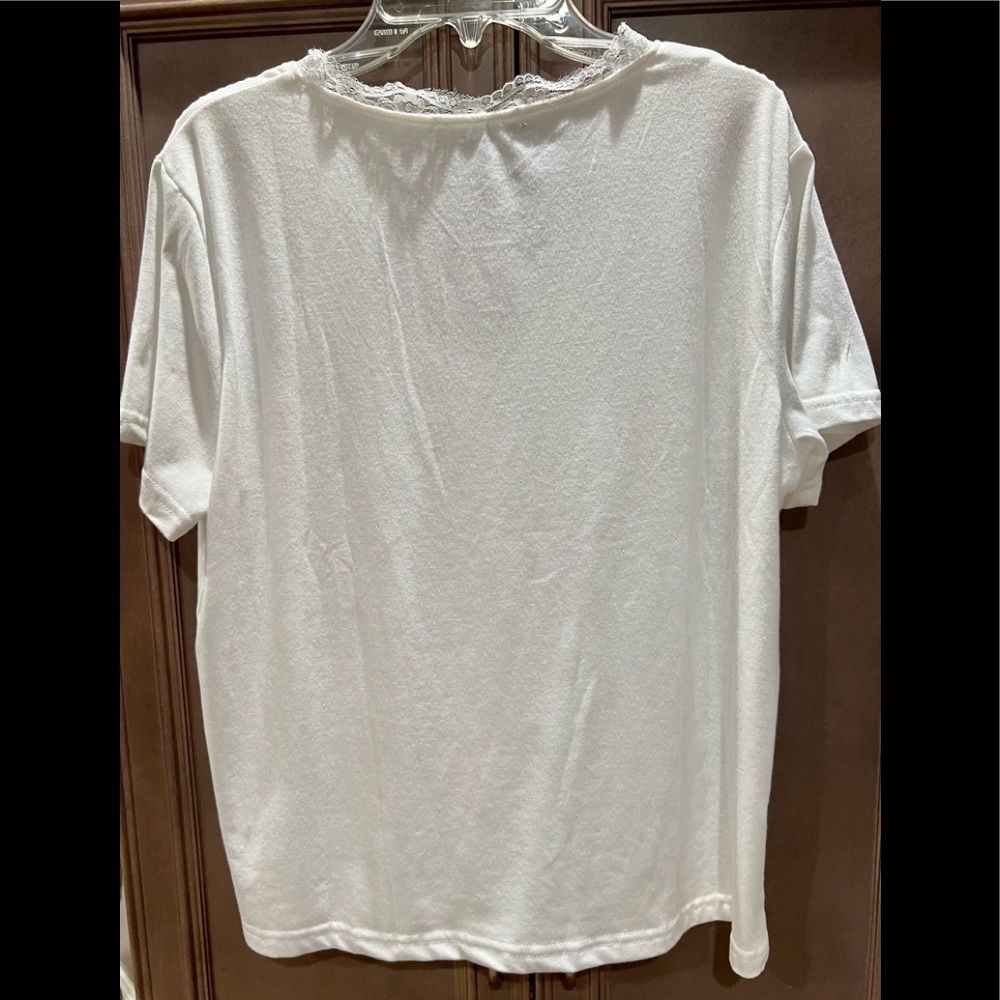 Shein S White Top with lace neck line - Picture 3 of 5